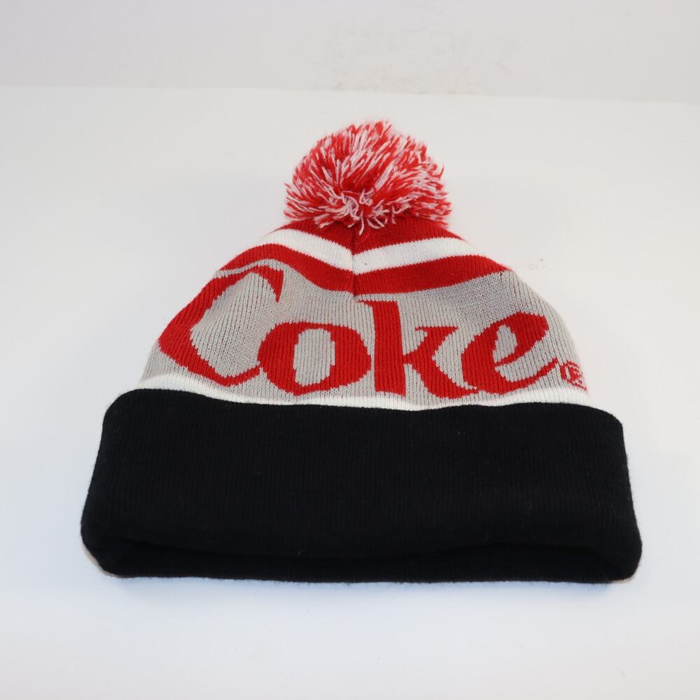 Vintage Coca-Cola Knit Pom Beanie Red Gray‎ Black Hat